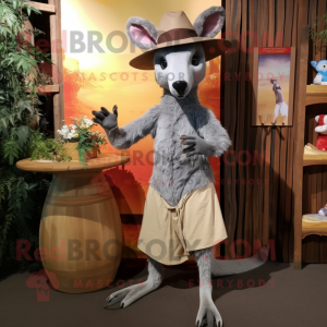 Gray Kangaroo mascot costume character dressed with a Maxi Skirt and Hats