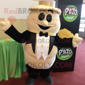 Tan Pesto Pasta mascot costume character dressed with a Tuxedo and Keychains