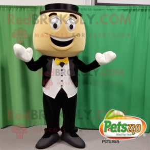 Tan Pesto Pasta mascot costume character dressed with a Tuxedo and Keychains