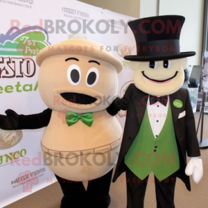 Tan Pesto Pasta mascot costume character dressed with a Tuxedo and Keychains