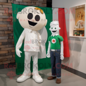 White Irish Flag mascot costume character dressed with a Mom Jeans and Pocket squares