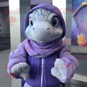 Lavender Sea Turtle mascot costume character dressed with a Hoodie and Scarf clips