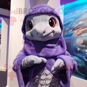 Lavender Sea Turtle mascot costume character dressed with a Hoodie and Scarf clips