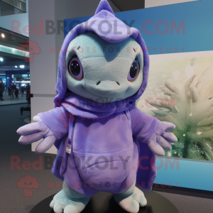 Lavender Sea Turtle mascot costume character dressed with a Hoodie and Scarf clips