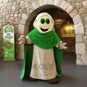 Olive Irish Castle mascot costume character dressed with a Poplin Shirt and Shawls