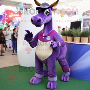 Purple Okapi mascot costume character dressed with a Boyfriend Jeans and Rings