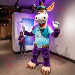 Purple Okapi mascot costume character dressed with a Boyfriend Jeans and Rings