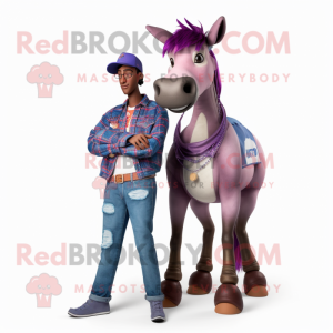 Purple Okapi mascot costume character dressed with a Boyfriend Jeans and Rings