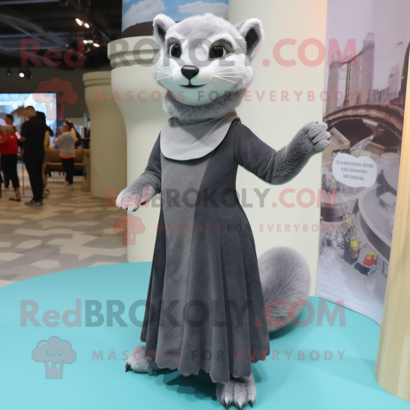 Gray Marten mascot costume character dressed with a Empire Waist Dress and Foot pads Gray Marten mascot costume character dressed with a Empire Waist Dress and Foot pads