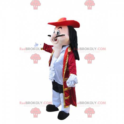 Captain Hook-mascotte met een weelderige rode jas -