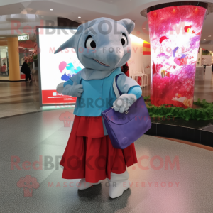 nan Dolphin mascot costume character dressed with a Circle Skirt and Clutch bags