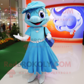 nan Dolphin mascot costume character dressed with a Circle Skirt and Clutch bags