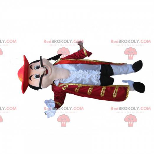 Captain Hook-mascotte met een weelderige rode jas -