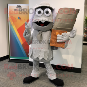 Silver Jambalaya mascot costume character dressed with a Coat and Wallets