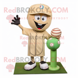 Beige Zucchini mascot costume character dressed with a Baseball Tee and Coin purses