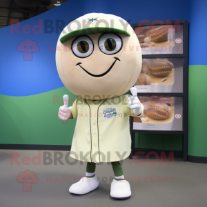 Beige Zucchini mascot costume character dressed with a Baseball Tee and Coin purses