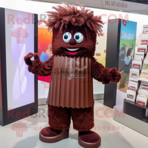 Maroon Chocolate Bars mascot costume character dressed with a Romper and Hair clips