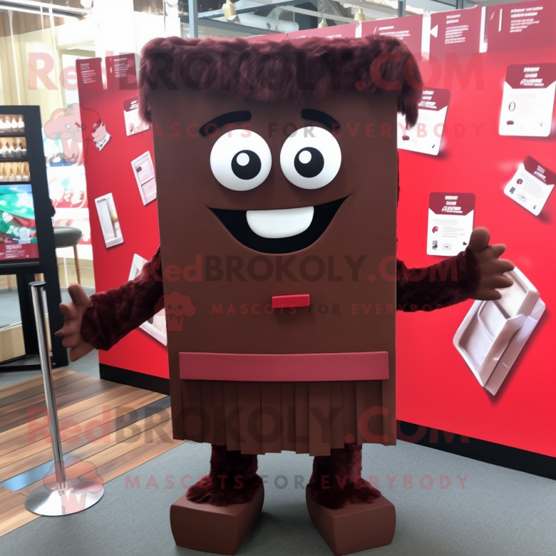 Maroon Chocolate Bars mascot costume character dressed with a Romper and Hair clips Maroon Chocolate Bars mascot costume character dressed with a Romper and Hair clips