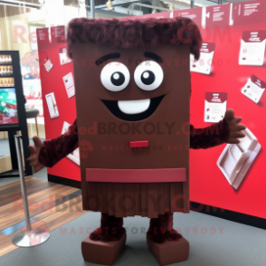 Maroon Chocolate Bars mascot costume character dressed with a Romper and Hair clips