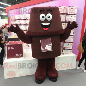 Maroon Chocolate Bars mascot costume character dressed with a Romper and Hair clips