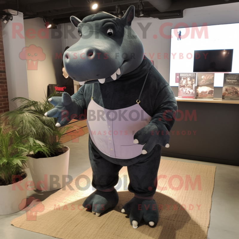 Black Hippopotamus mascot costume character dressed with a Bootcut Jeans and Cummerbunds Black Hippopotamus mascot costume character dressed with a Bootcut Jeans and Cummerbunds