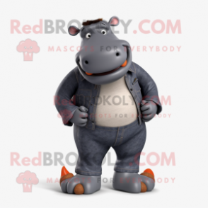 Black Hippopotamus mascot costume character dressed with a Bootcut Jeans and Cummerbunds