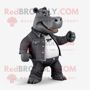 Black Hippopotamus mascot costume character dressed with a Bootcut Jeans and Cummerbunds