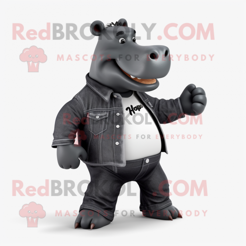 Black Hippopotamus mascot costume character dressed with a Bootcut Jeans and Cummerbunds Black Hippopotamus mascot costume character dressed with a Bootcut Jeans and Cummerbunds