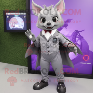 Gray Bat mascot costume character dressed with a Suit Pants and Digital watches