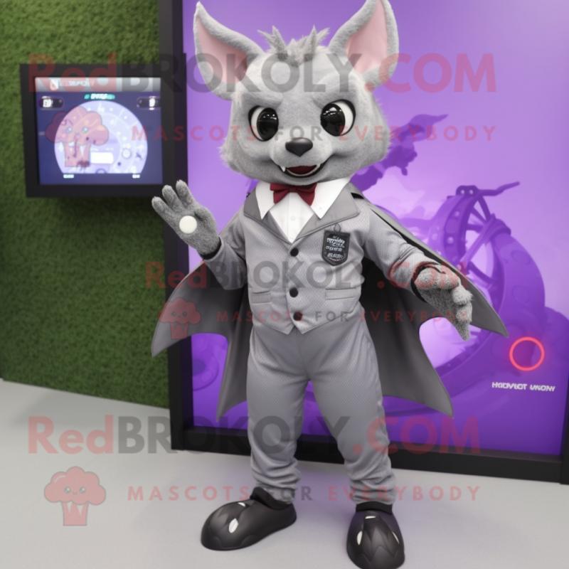 Gray Bat mascot costume character dressed with a Suit Pants and Digital watches