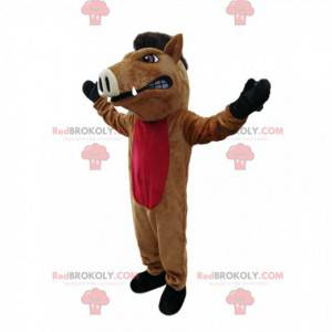 Mascot brown and red boar threatening with a superb crest -