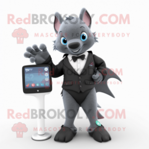 Gray Bat mascot costume character dressed with a Suit Pants and Digital watches