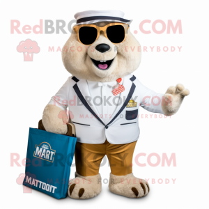 White Marmot mascot costume character dressed with a Blazer and Coin purses