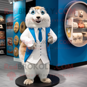 White Marmot mascot costume character dressed with a Blazer and Coin purses