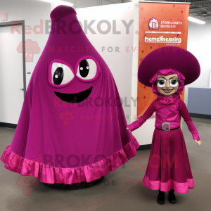 Magenta Enchiladas mascot costume character dressed with a A-Line Dress and Cummerbunds