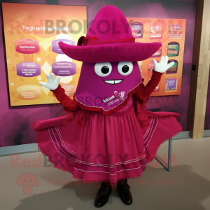 Magenta Enchiladas mascot costume character dressed with a A-Line Dress and Cummerbunds