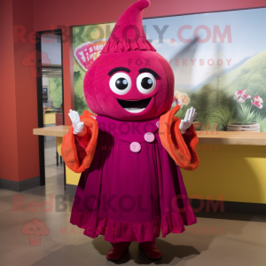 Magenta Enchiladas mascot costume character dressed with a A-Line Dress and Cummerbunds