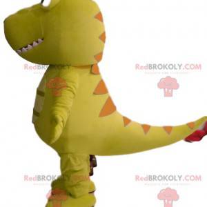 Mascotte di dinosauro verde con una testa divertente -