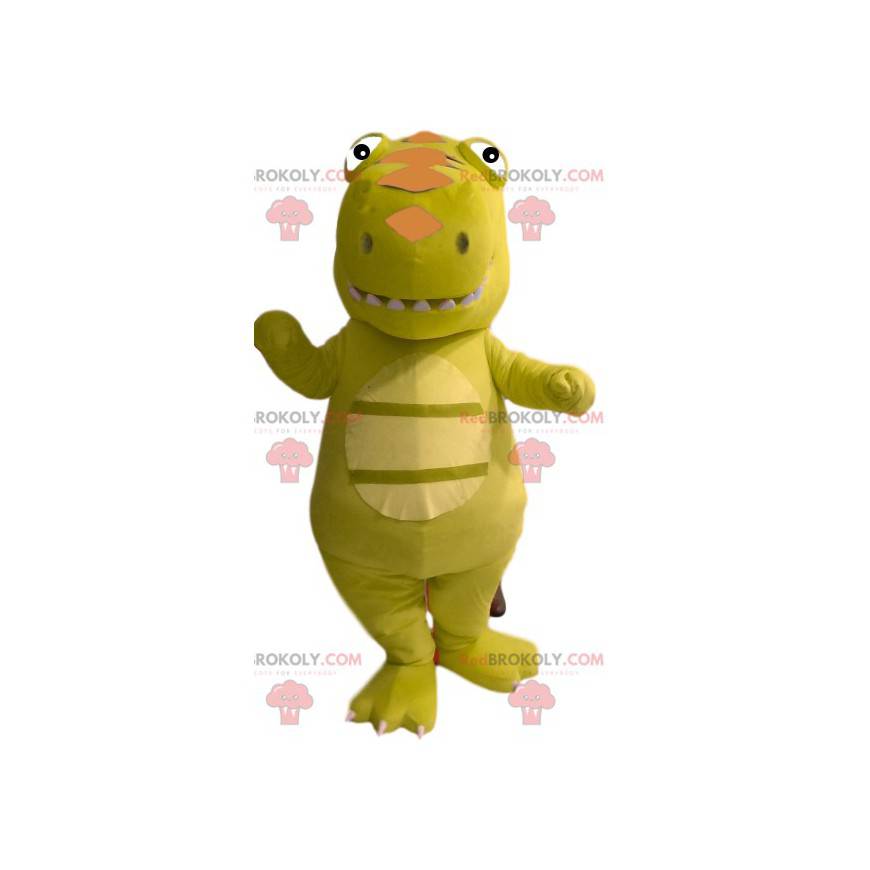 Grøn dinosaur maskot med et sjovt hoved - Redbrokoly.com