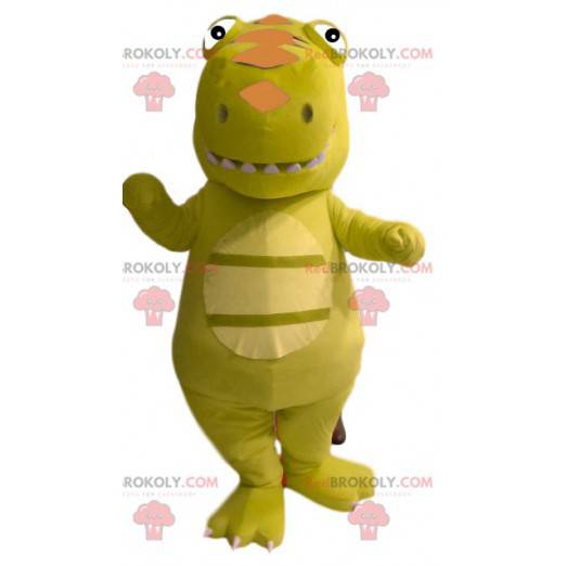 Groene dinosaurusmascotte met een grappig hoofd - Redbrokoly.com