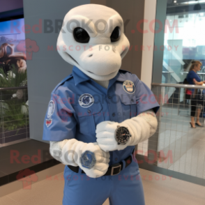 White Python mascot costume character dressed with a Denim Shirt and Bracelet watches