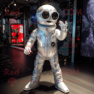 Silver Astronaut mascot costume character dressed with a Romper and Sunglasses