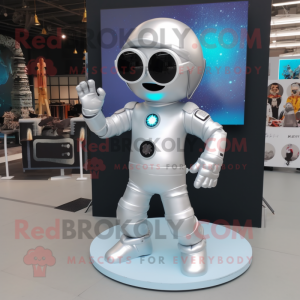 Silver Astronaut mascot costume character dressed with a Romper and Sunglasses