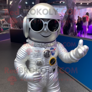 Silver Astronaut mascot costume character dressed with a Romper and Sunglasses