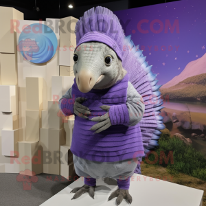 Lavender Armadillo mascot costume character dressed with a Vest and Scarves