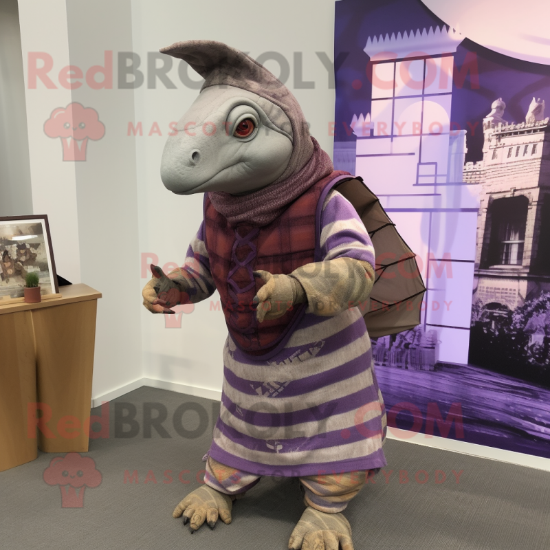 Lavender Armadillo mascot costume character dressed with a Vest and Scarves