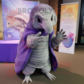 Lavender Armadillo mascot costume character dressed with a Vest and Scarves