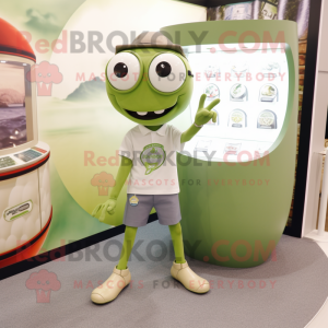 Olive Engagement Ring mascot costume character dressed with a Oxford Shirt and Anklets