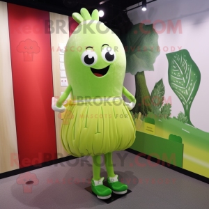 Lime Green Turnip mascot costume character dressed with a Mini Skirt and Shoe laces
