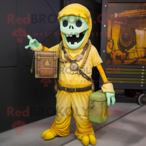 Yellow Graveyard mascot costume character dressed with a Cargo Pants and Necklaces